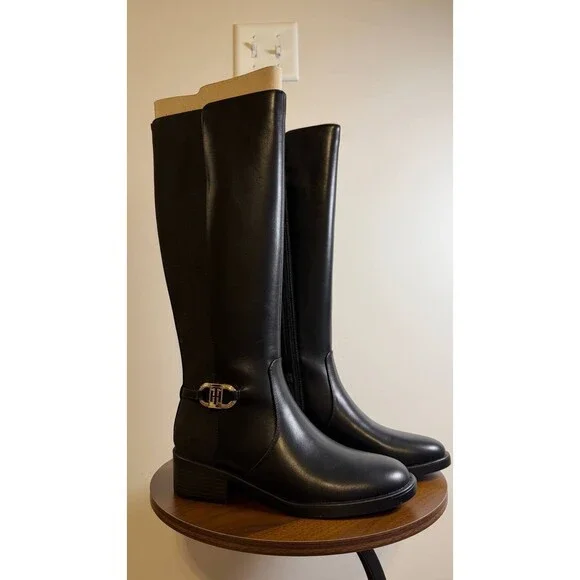 Tommy Hilfiger Imizza Boots 7.5M Black Faux Leather Knee‑High NIB msrp$159 - Picture 10 of 15